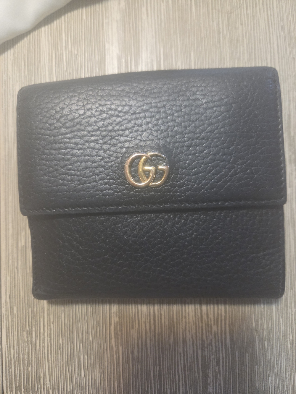 Authentic Gucci Black Leather GG Marmont French Running Bifold Wallet
